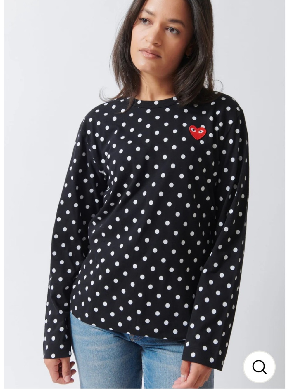 Comme des Garçons Black Polka Dot Long-Sleeve Top Tee Shirt Red Heart